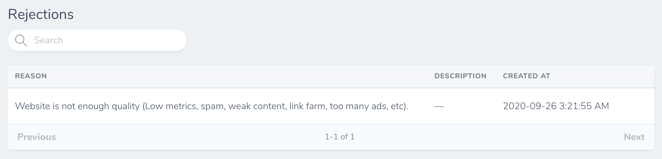 Xem lý do từ chối websites